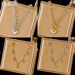 EILIECK 316L Stainless Steel Gold Silver Color Heart Pendant Necklace For Women Trendy Waterproof Chain Jewelry Holiday Gift