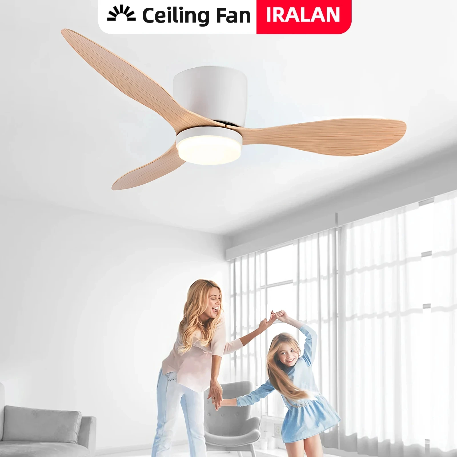 Iralan-luz do ventilador de teto com controle remoto, luz dimmable, 3 cores, piso baixo, silencioso, motor DC, simples, moderno