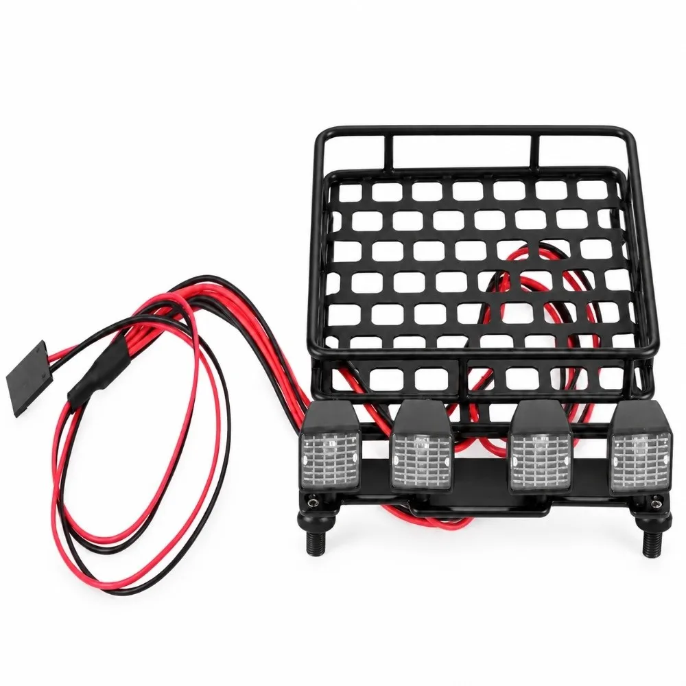 LED Lights Roof Rack Luggage 4 Lights Hard Shell Compatible Model Car Carrier Sturdy Small Luggage Holder For 1/8 1/9 RC Crawler
