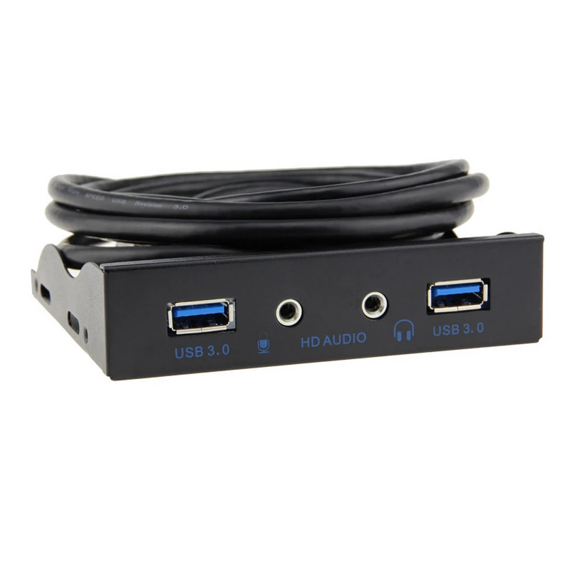 2 Port USB 3.0 Hub Splitter HD Audio 3.5mm Earphone Jack Mic Interface Front Panel Bracket Adapter for PC 20 Pin 3.5