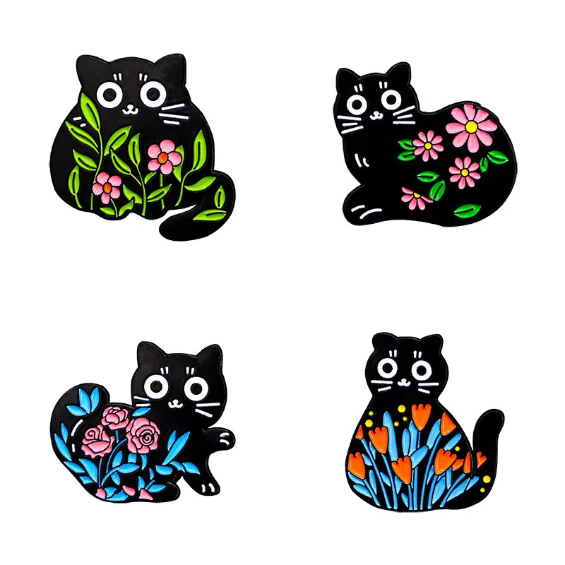 

Cartoon Grass Black Cat Brooch Clothing Accessories Enamel Badge