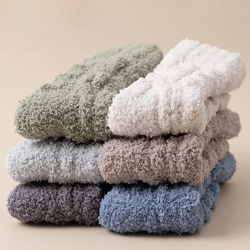 

8 pairs of men's mid length socks thickened warm home floor socks solid color comfortable men's socks for autumn winter