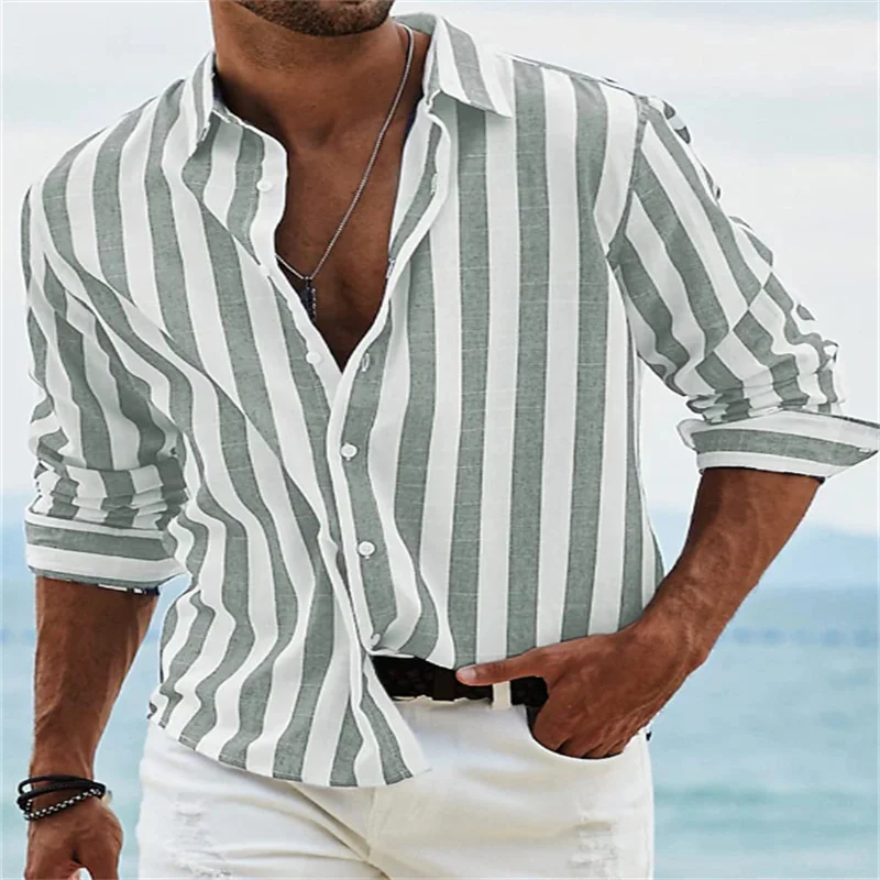 Camisas confortáveis masculinas com botões, camisas casuais, mangas compridas estampadas, todos os dias, na moda, verão