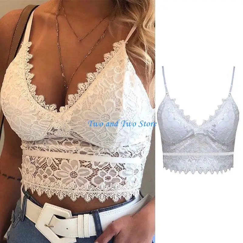 

HX6F Women Sexy V-Neck Bralette Hollow Out Floral Lace Crop Top Wireless Camisole Underwear Clubwear S-3XL