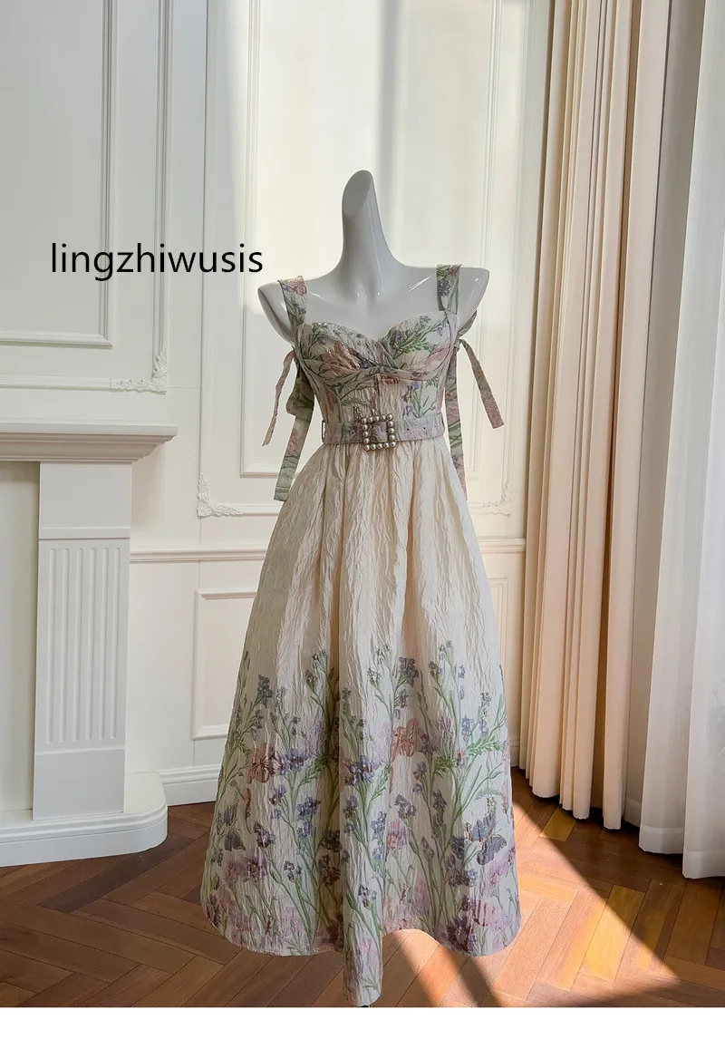 

lingzhiwusis Jacquard Dress French Vintage Oil-Painting Elegant Dresses Elegant Top Quality Holiday Vestidos New Arrive