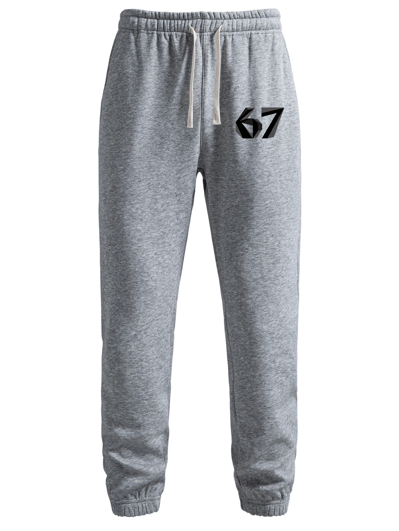 

Men's Spring and Autumn Season Grey Casual Pants Fashion Number 6-7 Printed Pants for Fitness, Outing, Running