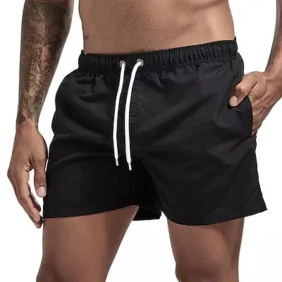 Men\'s Beach Shorts Summer Solid color Drawstring Fashion Men\'s swim Trunks Elastic Waist 3D Print Sport Travel Breathable Shorts