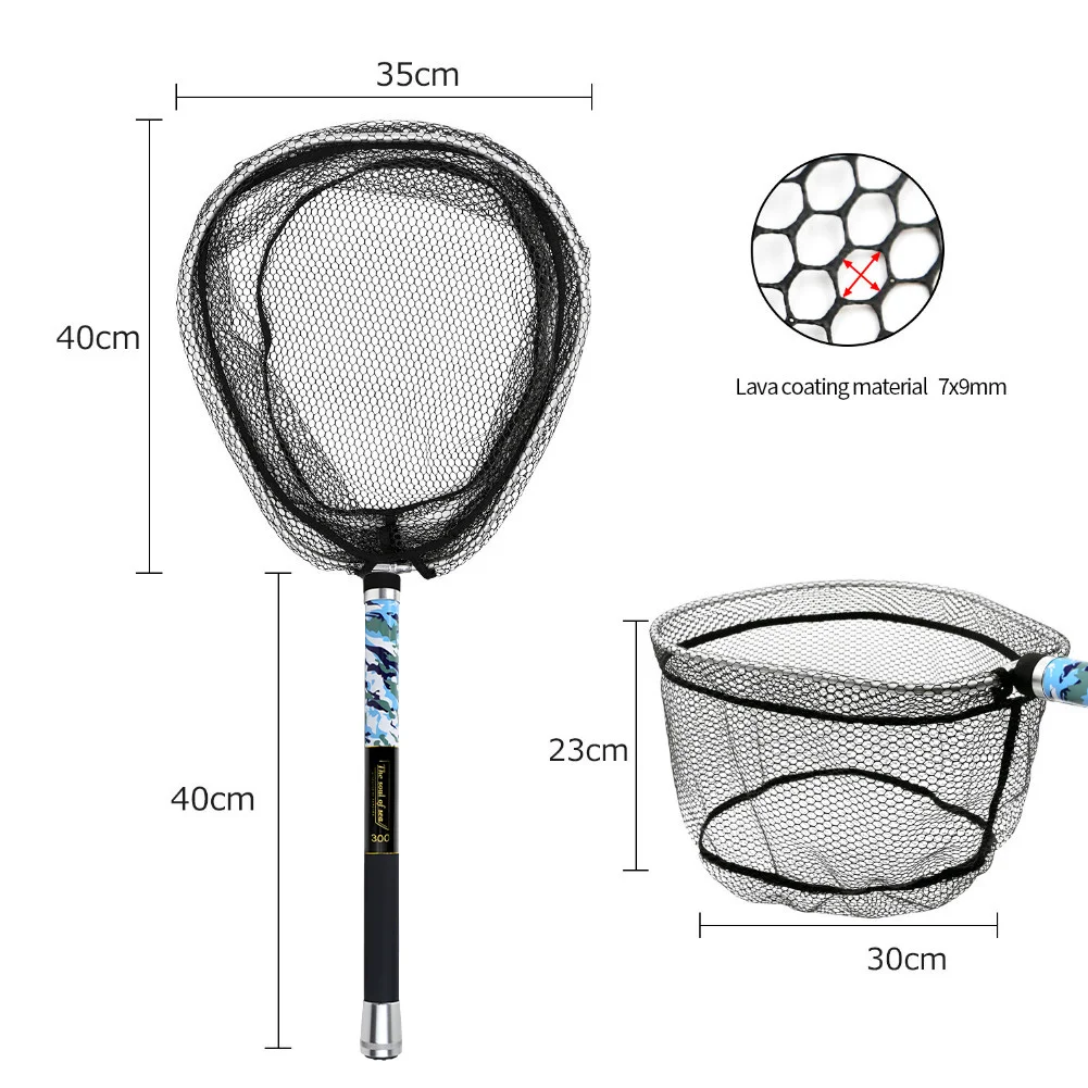 SANLIKE 3M Fishing Net Carbon Pole Telescopic Folding Adjustable Handle Rubber coated Landing Net Fishing Tackle Accessories