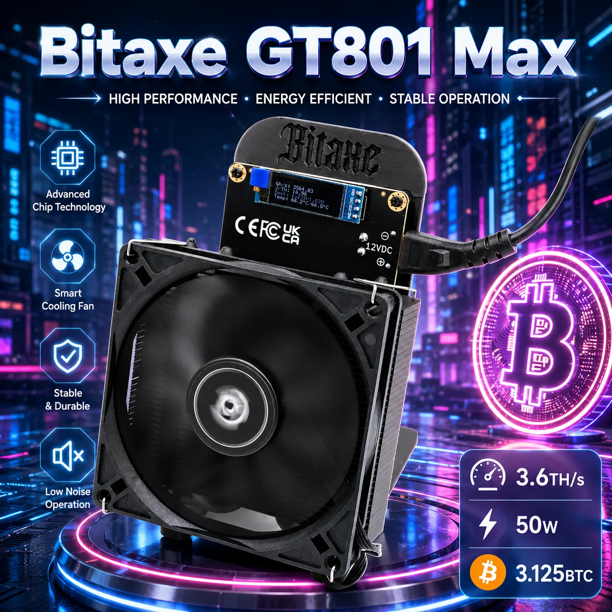 Bitaxe GT801Max 3.6Th/s Bitcoin-Miner mit BM1370 50W Hashrate, Übertaktungsmodus für BTC/BCH-Mining, SHA256-Effizienz-Mining-Maschine