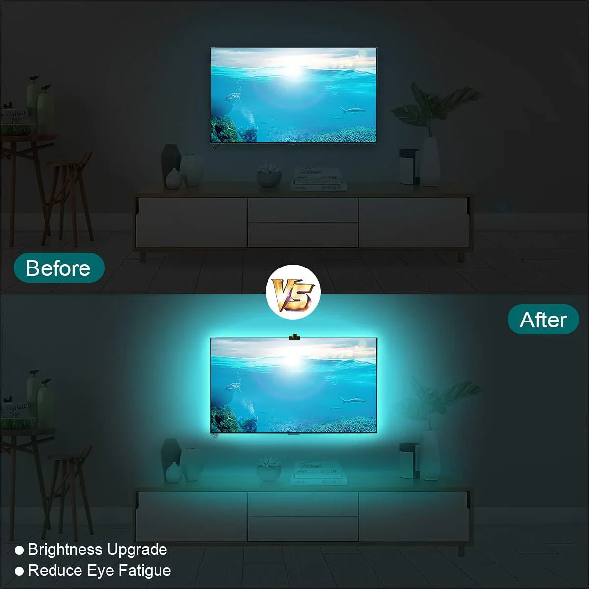 Rétroéclairage LED TV avec capteur de gamme de couleur AR, bande lumineuse RGBIC 12,5 pieds à 16,4 pieds, adaptée aux téléviseurs et moniteurs de 55 à 85 pouces