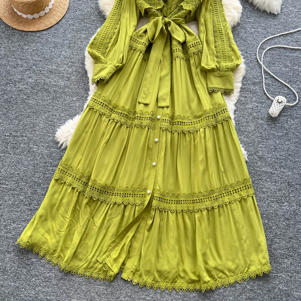 فستان مثير بأكمام طويلة مزين بخطاف وزر مجوف فستان أنيق عتيق للحفلات المسائية والنوادي فساتين طويلة أنيقة للصيف والشاطئ #6