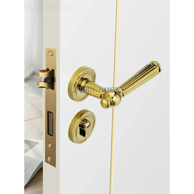 1 Juego de cerradura de puerta antirrobo de tipo dividido de lujo silenciosa de aleación de zinc dorado, cerradura de manija de doble cara para interior de dormitorio