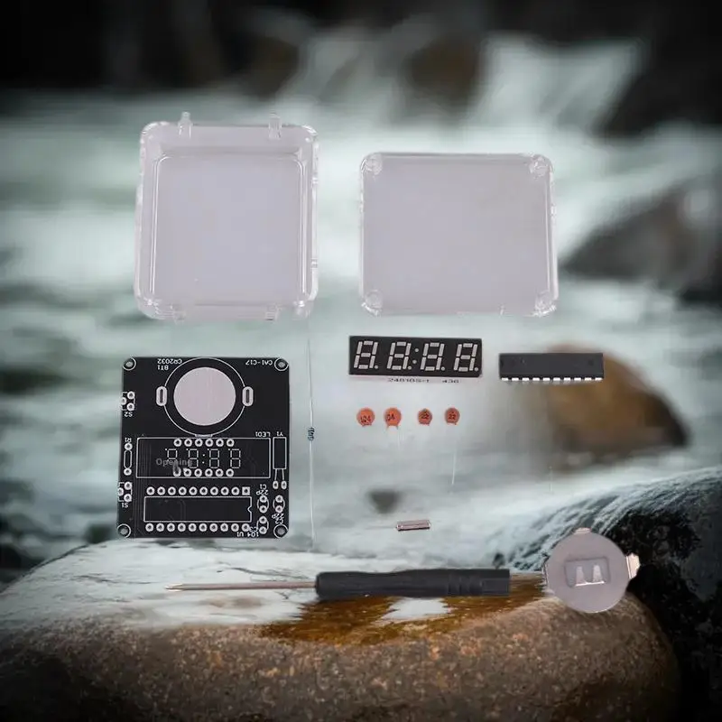 1Set DIY Elektronische Uhr Kit LED Digital Rohr Display Kreative Löten Projekt Transparent Fall DIY Kit (Ohne Batterie)