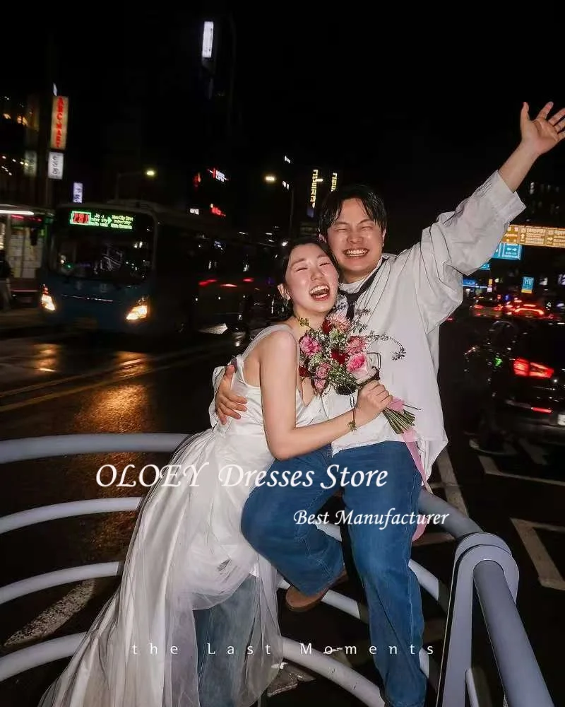 

OLOEY Sexy Short Wedding Dresses Spaghetti Strap Soft Tulle Mini Bride Gowns Corset Back Korea Photo shoot Princess customized