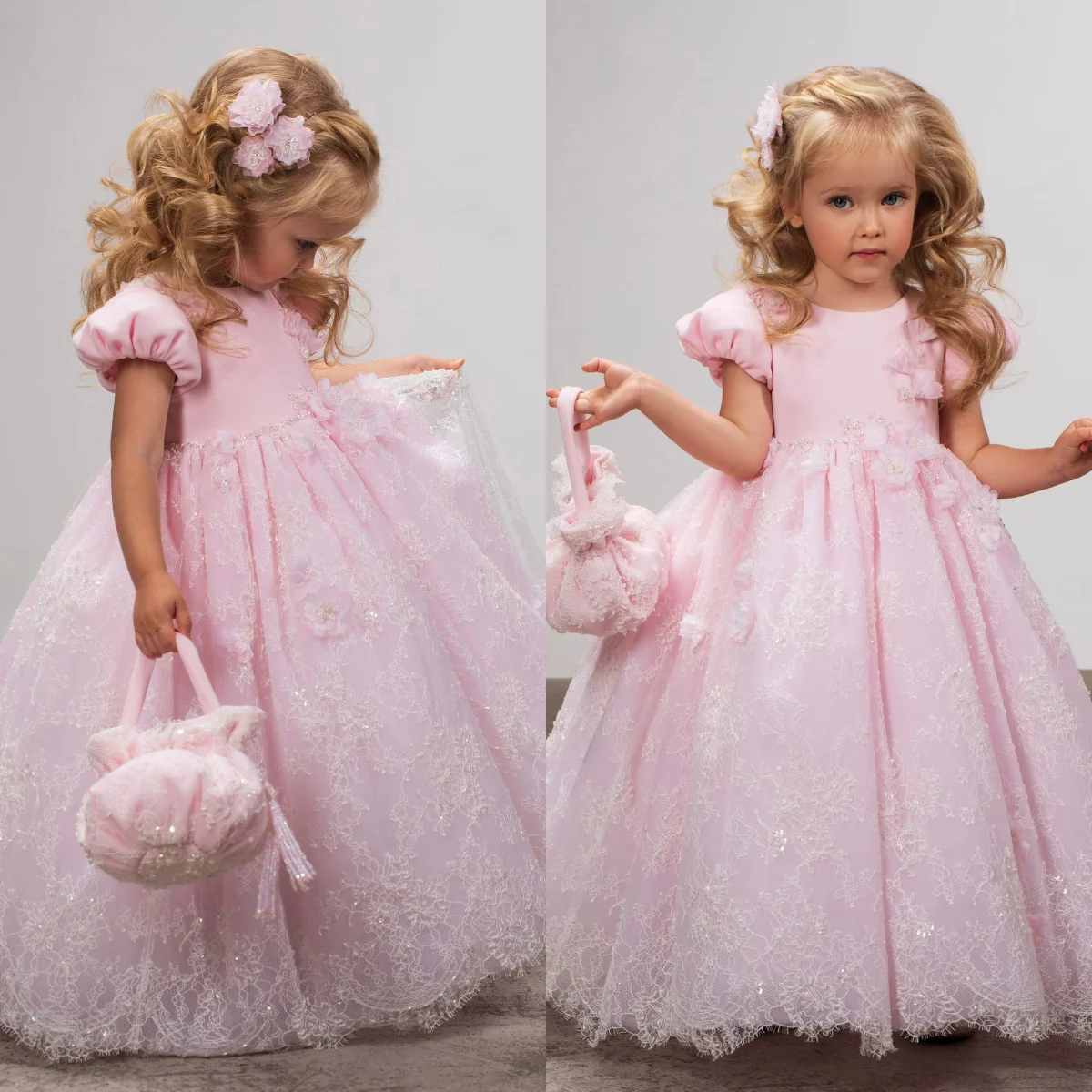 Lovely Pink Flower Girl Dresses for Wedding Princess Kids Baby Birthday Party Gowns Customized Lace First Communion Dresses