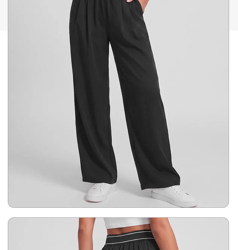 Quick-Dry Wide Leg Athletic Pants for Women, Pleated High Waist with Pockets for Workouts — detail 2