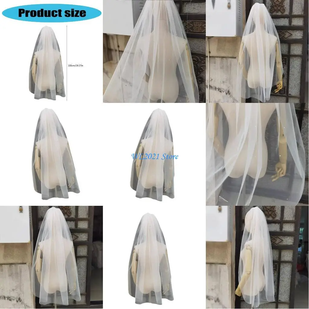 G5GC Mạng che mặt đám cưới sang trọng Thạch anh trang trí lãng mạn Sheer Mạng che mặt cô dâu đẹp cho đám cưới và sự kiện