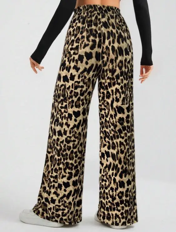 2025 Autumn/Winter New Women's Retro Fashion Leopard Pattern Wide Leg Women's Pants, High Waist Drop Loose Pants