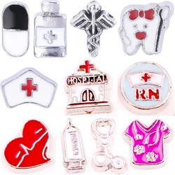 20Pcs/Lot Medicine Hospital Stethoscope Syringe Floating Charms Dentisit Nurse Cap Pill кулон Fit  Locket Pendant Jewelry