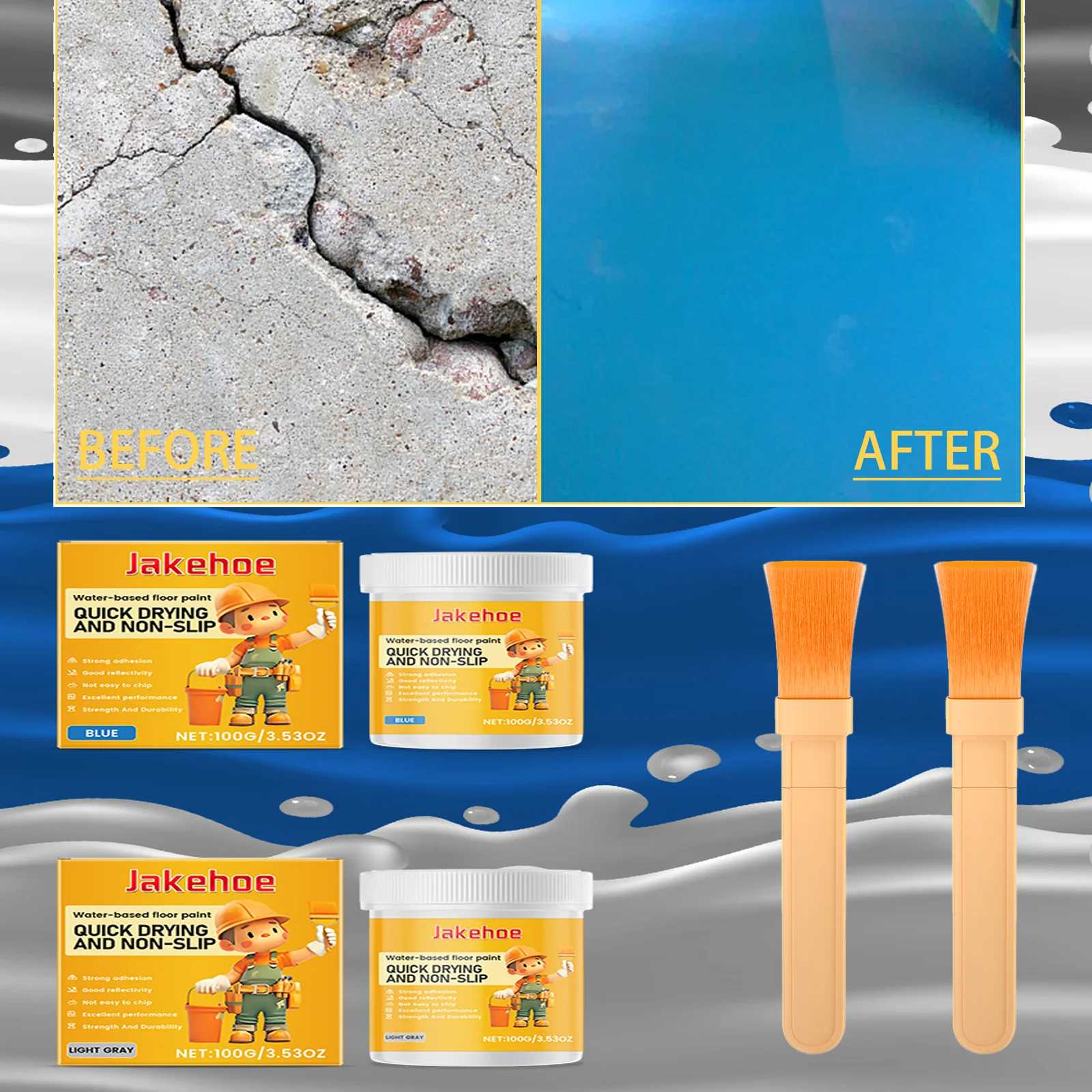 طلاء أرضيات إيبوكسي مقاوم للماء قائم على الماء، طلاء أرضي واقٍ متين، يدوم طويلاً، مقاوم للماء، حجم عبوة صغيرة جذابة