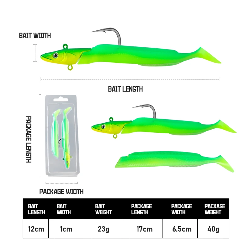 TAIYU Set Glow in the Dark Zachte Kunstaas Paling T-staart 12cm 23g Langzaam Zinkend Loodkop Kunstaas Kunstmatig Aas voor Baars/Foreel/Snoek