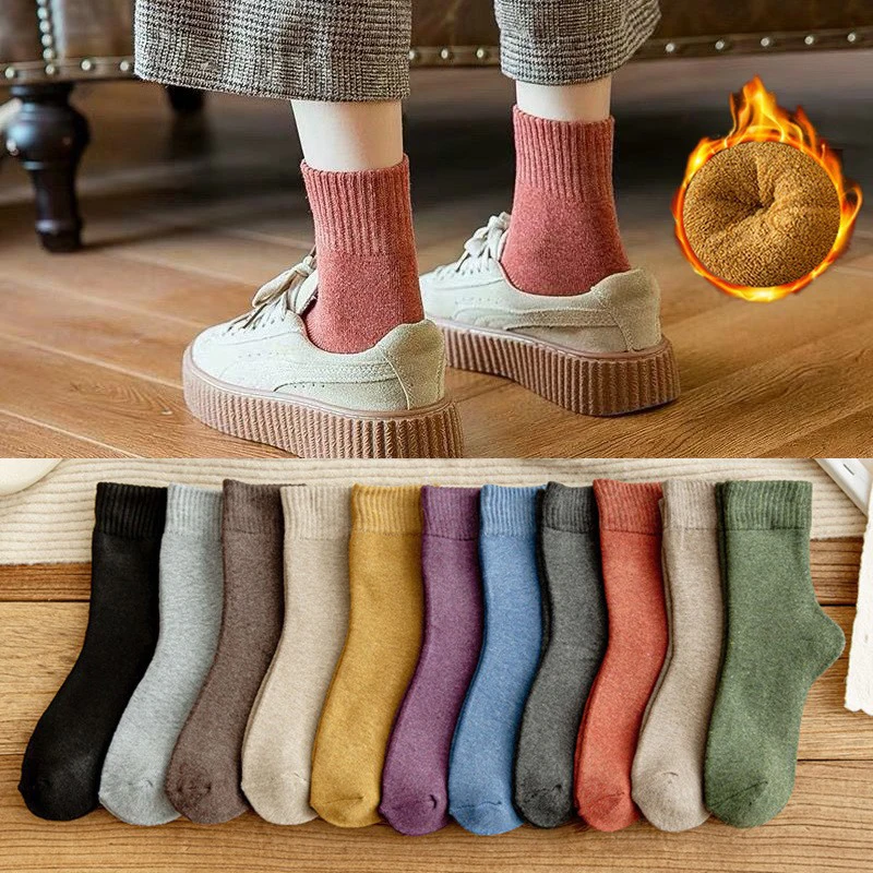 

5Pairs Women Winter Cotton Socks Thicken Comfortable Mid-calf Warm Boots Floor Sock Calcetines Mujer Thermal Stockings Woman