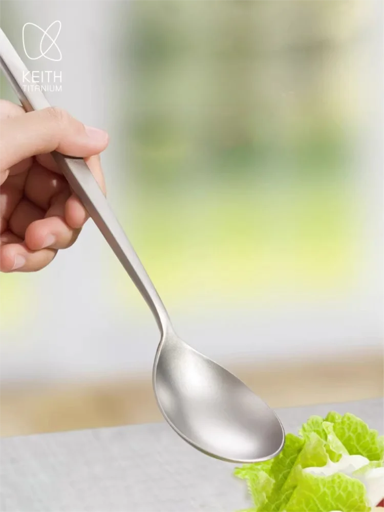 Keith Titanium Spoon Lightweight Cutlery Outdoor Camping Picnic Tableware Food Rice Soup Spoon Long Handle Dinnerware