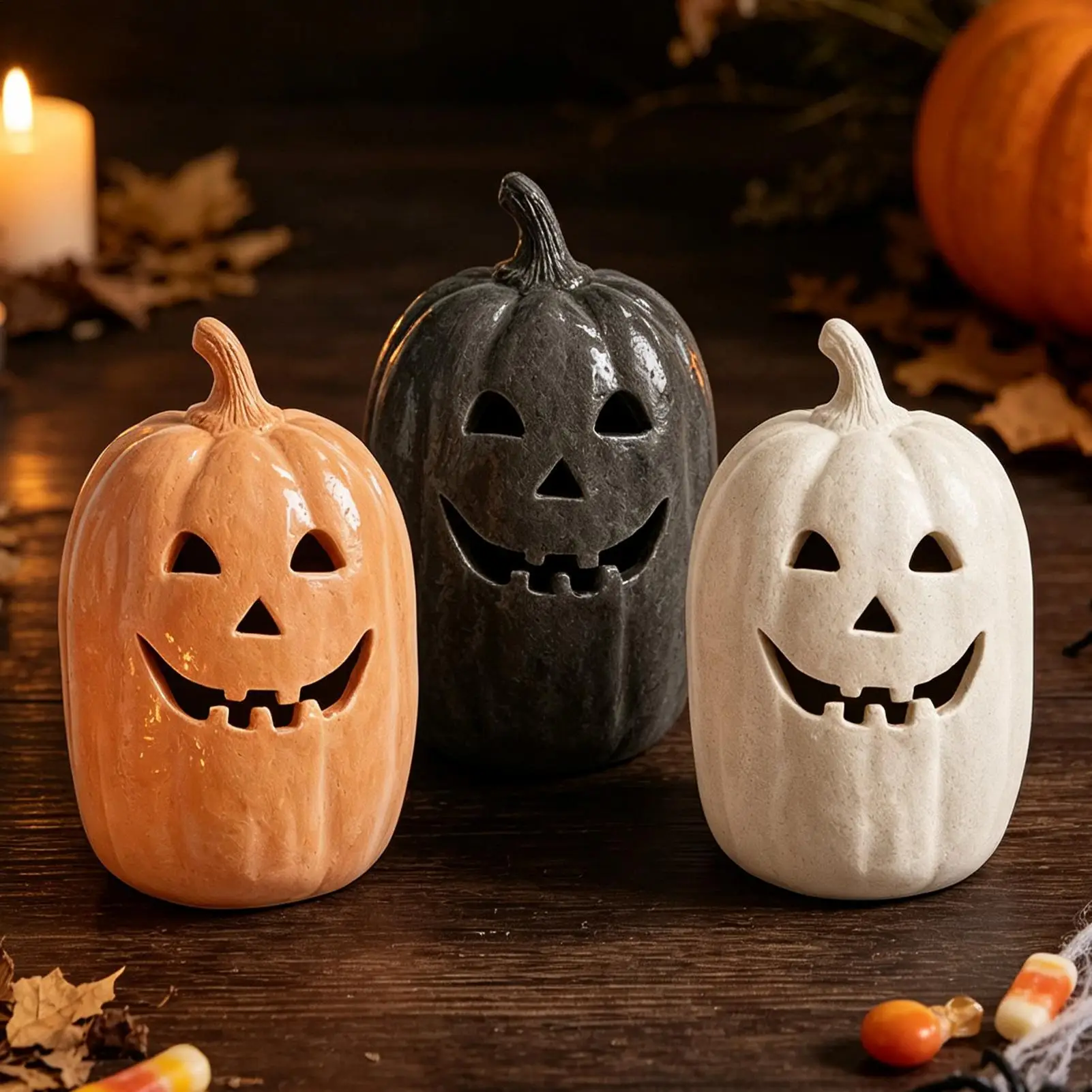 Spooky Pumpkin Lanterns Resin Handmade Pumpkin Centerpiece Halloween Home Decor For Indoor Tabletop Centerpiece Living-Room