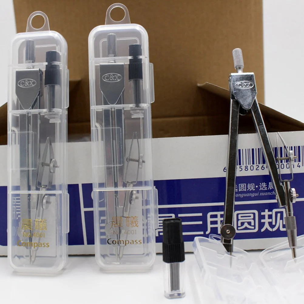 2 Pcs Metal Drawing Compasses Math Teaching Tools Student Office School Supplies