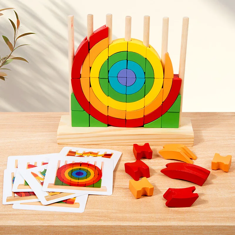 Vroege Educatie Puzzel Regenboog Cirkelvormige Bouwsteen Kleur Vorm Cognitieve Matching Ruimtelijk Denken Training Speelgoed Voor Kinderen