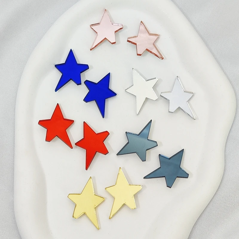 KUGUYS Fashion Vintage Carnival Stars Stud Earrings For Women Mirror Acrylic Jewelry Accessories