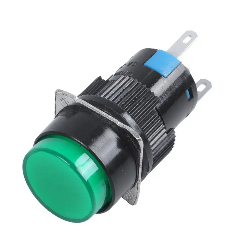 Leading-5X AC 250V 5A SPDT 1NO 1NC 5 Pins Latching Green Push Button Switch W 220V LED Lamp