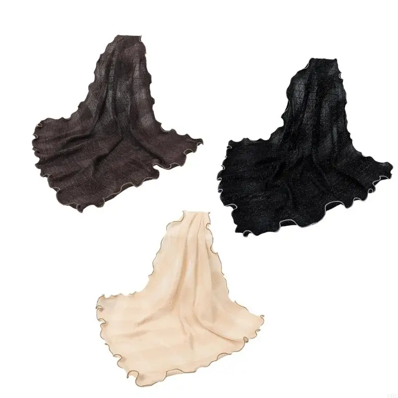 

49MC Elegant Square Head Scarf Shawl Wrap Silk Scarf for Women Girl with Ruffle Trim
