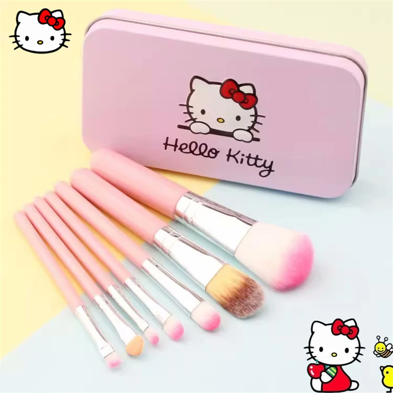 

7PCS Kawaii Sanrio Hello Kitty Makeup Brush Set Cute Cartoon Foundation Blend Blush Concealer Eyebrow Powder Brush with Box