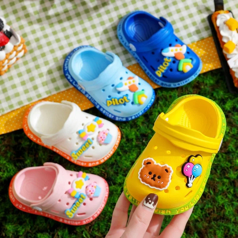 Summer Kids Sandals Hole Children's Shoes Slippers Soft Anti-Skid Cartoon DIY Design Hole Baby Shoes Sandy Beach For Boys Girls