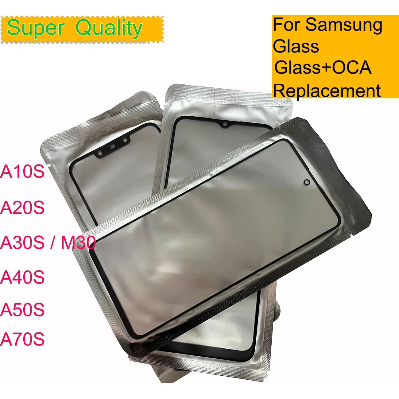 10Pcs/Lot For Samsung Galaxy A10S A20S A30S A40S A50S A70S Touch Screen Front Glass Panel LCD Outer Lens Front Glass With OCA