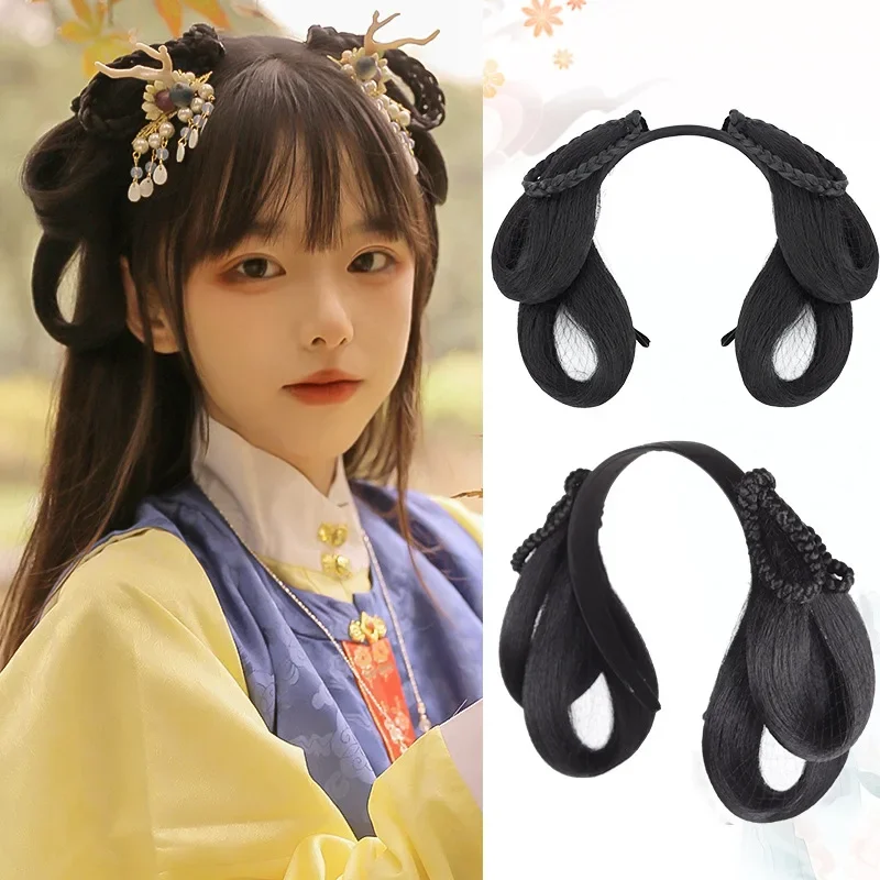 Hanfu Wig Headband One-piece Soft Twist Hairband Antique Wig Twist Hairdress Easy To Wear For Lazy Person Girl Hair Accessories