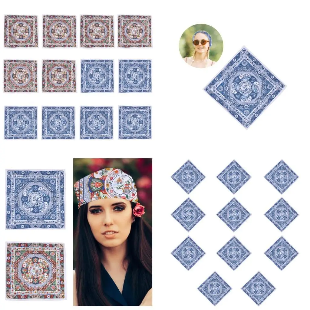 

652f Vintage Print Prandkeef Set для всех возрастных полотенец Big Bandans Fackloth Women Business Wipe Pocket Square 12pcs