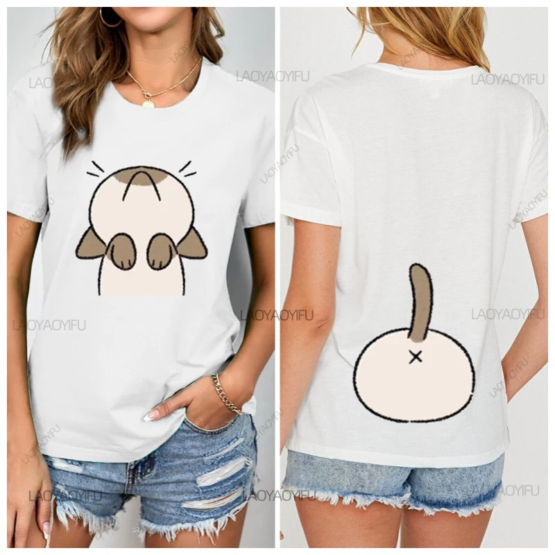 Kawaii Azuki Cat Little Bean Cute Top Y2k Tops 100% Cotton Harajuku Fashion Women Clothes T-shirts Women's Blouse Woman Clothing