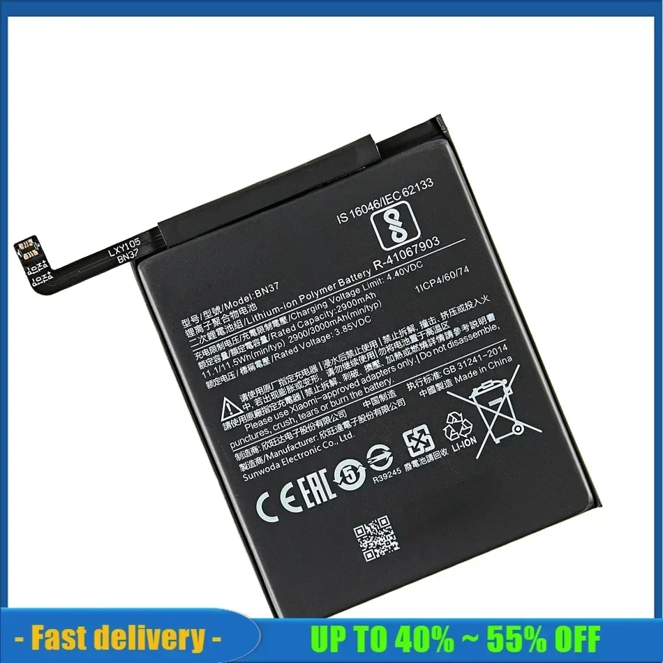 3000mAh BN37 BN 37 Replacement Large Capacity Mobile Phone Batteries For Xiaomi Redmi 6 Redmi6 Redmi 6A Redrice 6 Smartphone