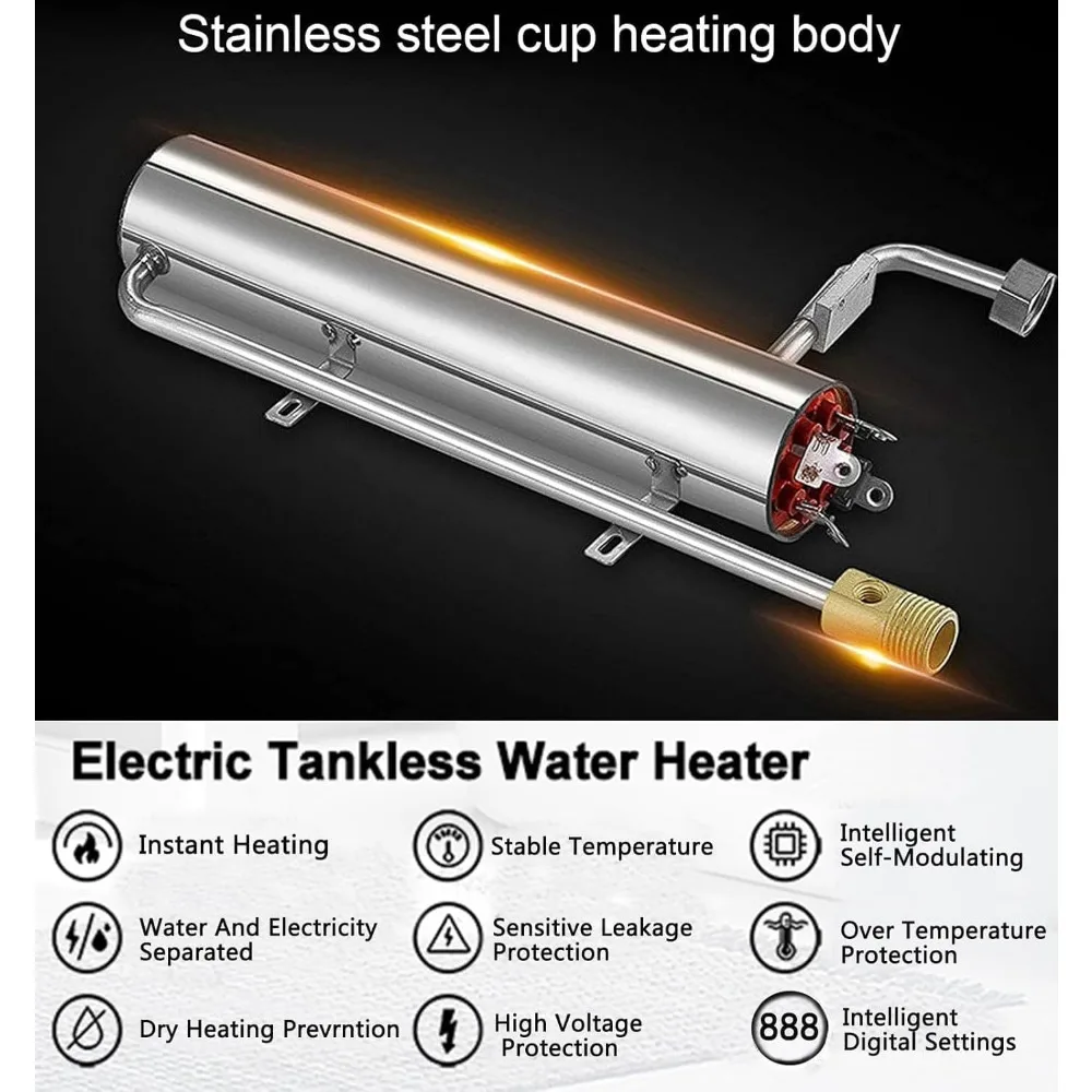 Elektryczna grzałka do wody LJRUN 240V, bezzbiornikowy podgrzewacz wody 6kW do łazienki kuchennej z technologią samodulowania