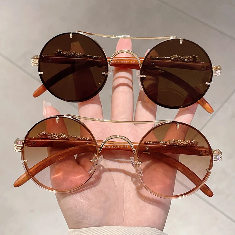 2 Pairs Per Set Round Sunglasses Fashion Vintage Double Bridge Gradient Multicolor Shades Women Luxury Design Casual Sun Glasses