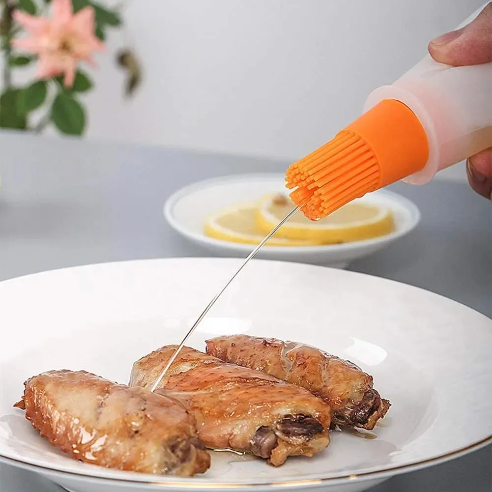 1 Pcs Portable Silicone Oil Bottle with Brush Grill Oil Brushes Liquid Oil Pastry Kitchen Baking BBQ Tool Kitchen Tools for BBQ