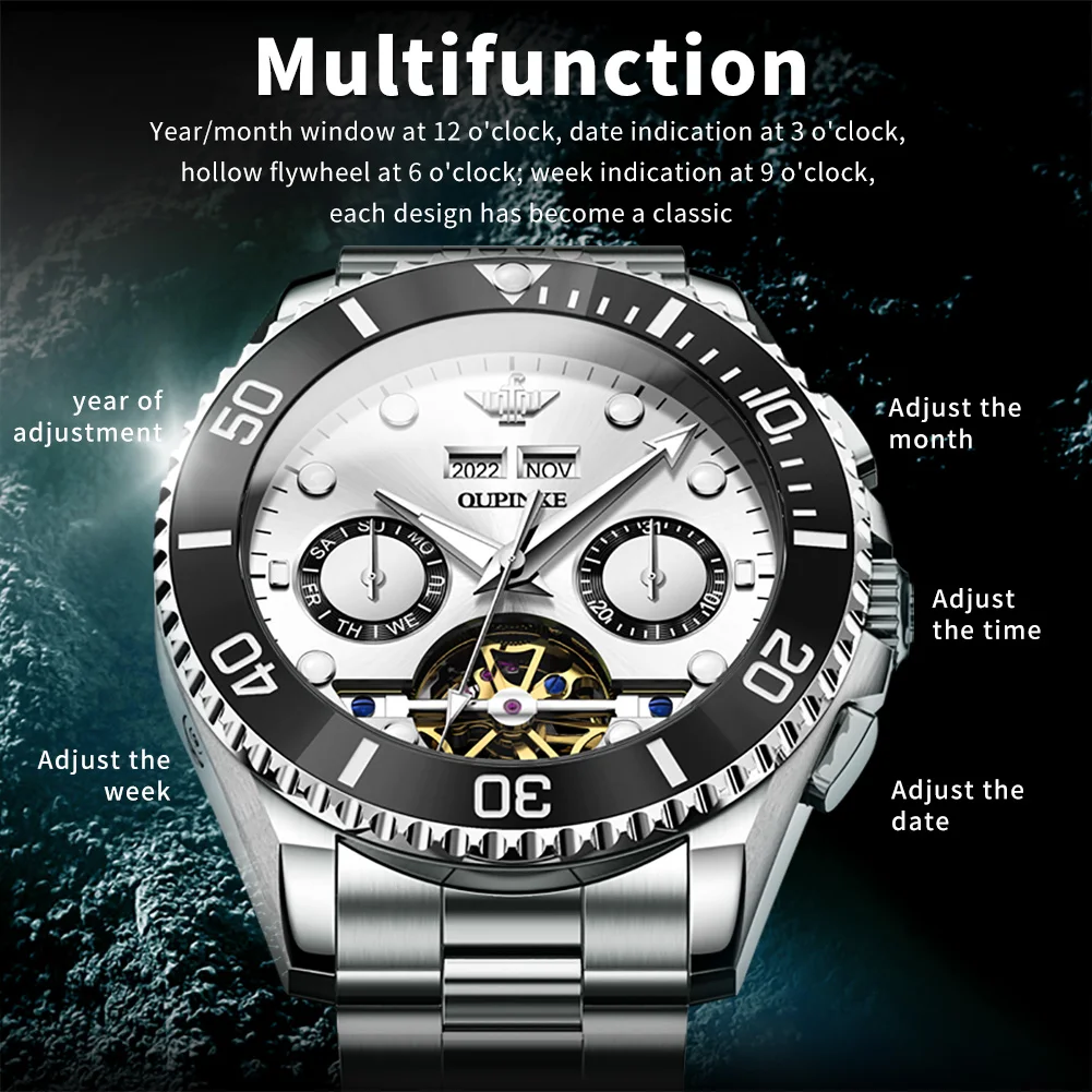 OUPINKE Automatic Mechanical Watch for Men White Black Panda Eye Skeleton Luxury Top Brand Sapphire Mirror Male Diving Watches