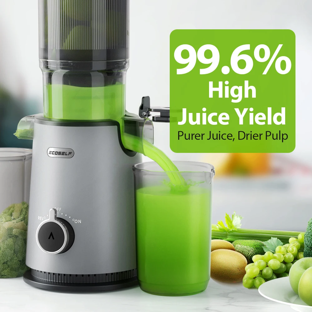 Wyciskarka wolnoobrotowa, wyciskarka do owoców i warzyw z szerokim otworem 13,5 cm, samozasysająca, o wysokiej wydajności wyciskania soku