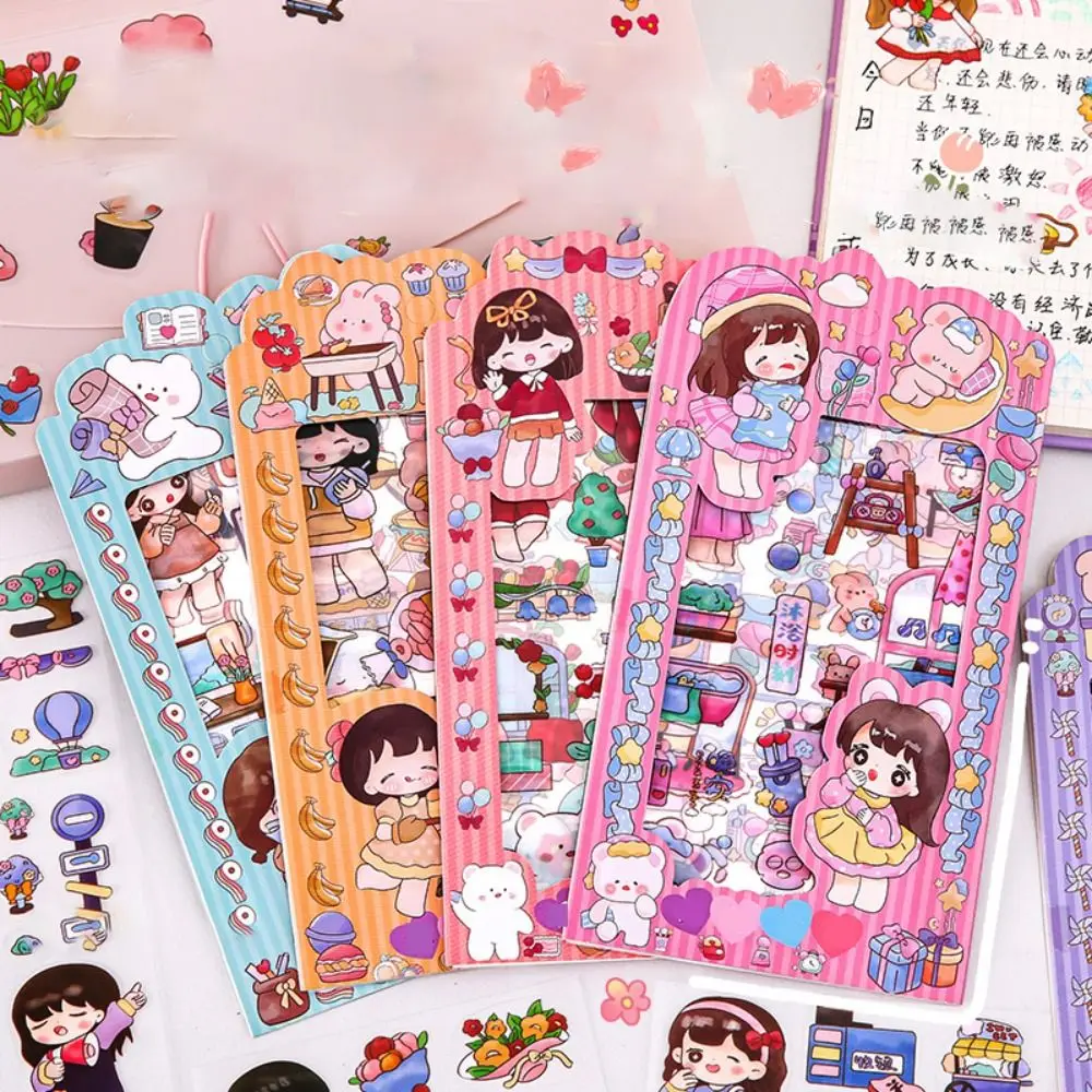 

4 pieces/bag Cute Cartoon Ledger Stickers Waterproof Cartoon Character Planner Stickers PET High Appearance Level