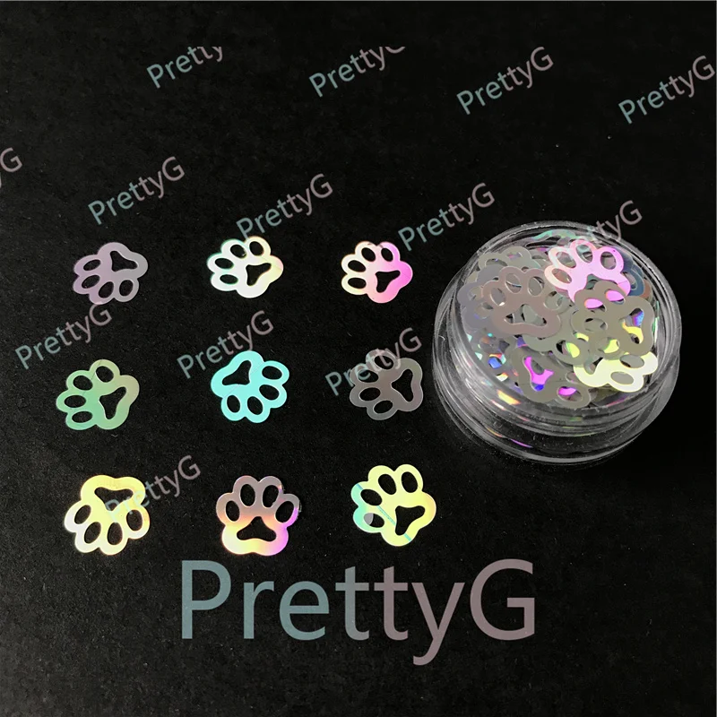 PrettyG 1 Box Cute Dog Paw Print Glitter Shape Holographic Colorfull Glitter Sequin for Nail DIY Art Craft Makeup Decoration