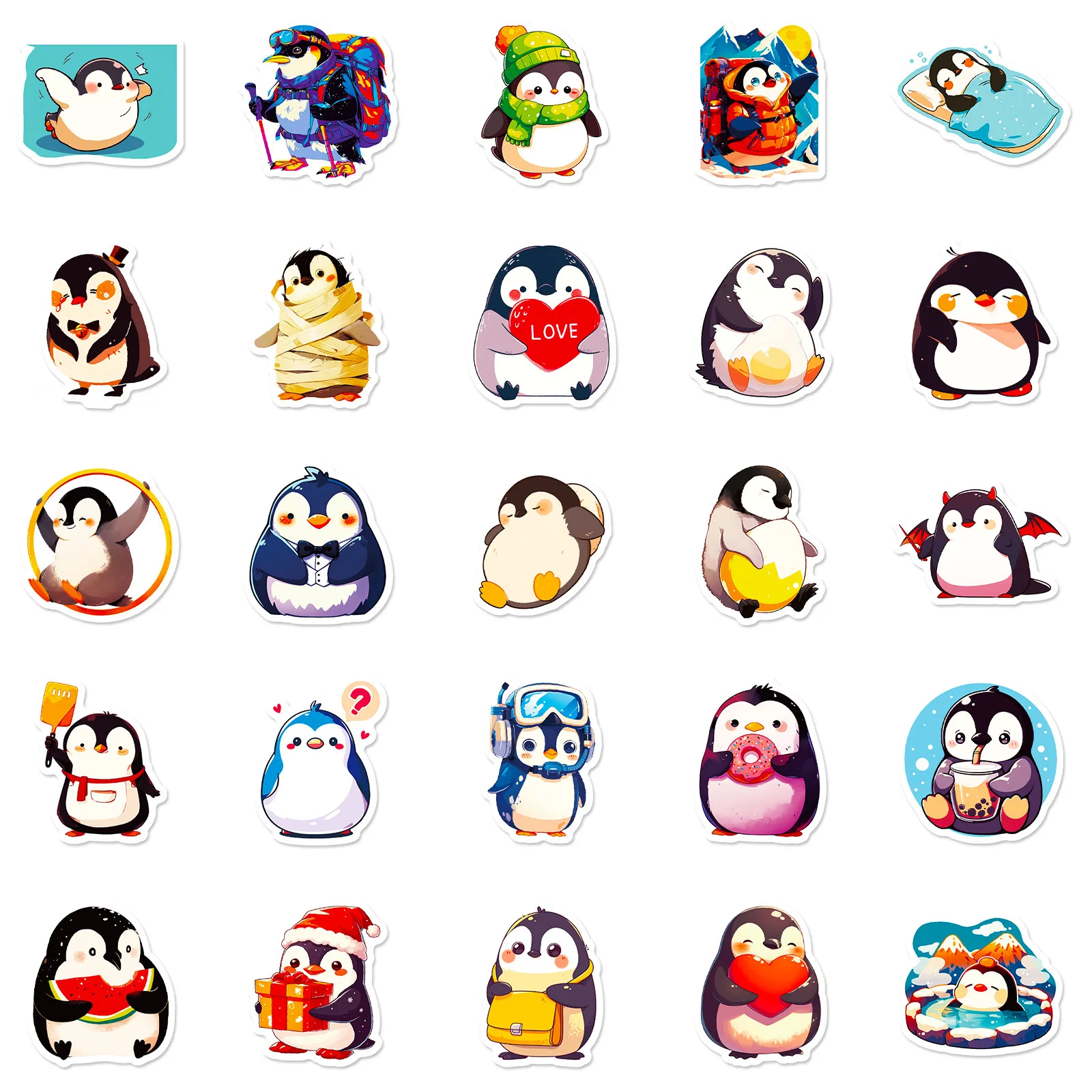 10/30/50PCS Cute Penguin PVC Sticker Aesthetic DIY Decoration Scrapbooking Korean Stationery Hand Accounting Supplies for Kids