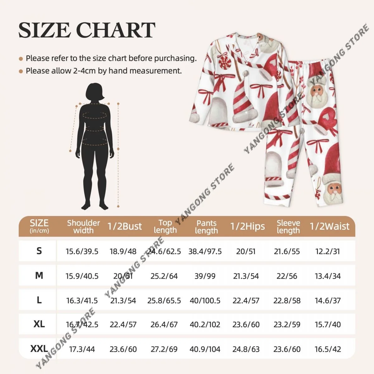 ملابس نوم نسائية ملابس نوم لحلوى عيد الميلاد وقفازات وأشرطة وأكمام طويلة ورقبة على شكل طية صدر السترة ومجموعة بيجامات بخصر مطاطي #6