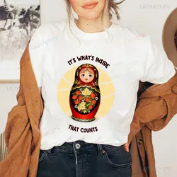 T-shirt en coton avec image de poupées russes pour femmes et hommes, chemises grises Matposhka, poupées gigognes drôles, Harajuku Y-Shir